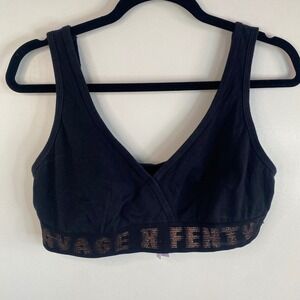Savage X Fenty Black Cotton Blend Bralette With Logo Band 1X